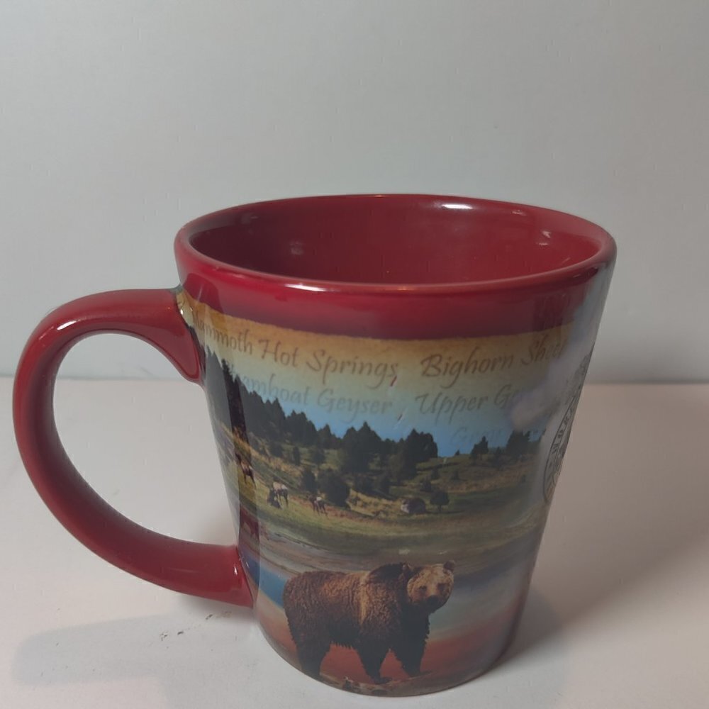 Yellowstone coffee mug depicting our first national park. Buffalo, Bears, etc - Picture 3 of 5